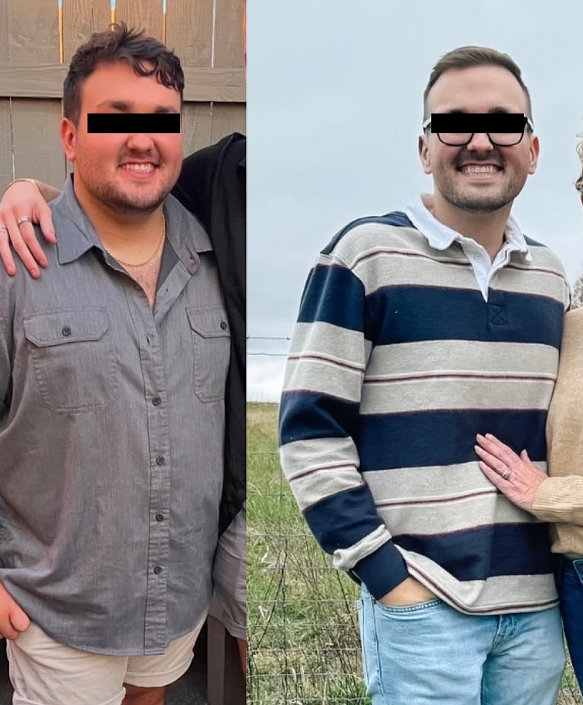 Before and after weight loss transformation photos.