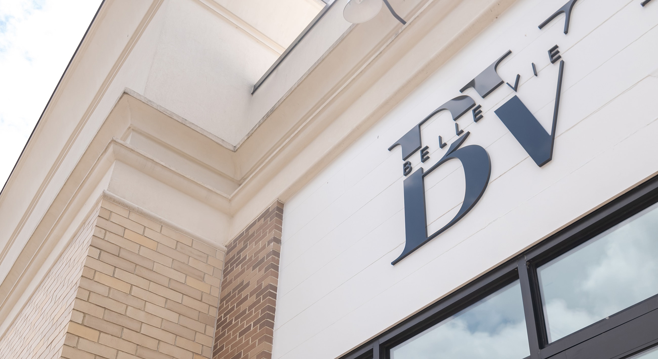 Building exterior featuring BV sign and design.