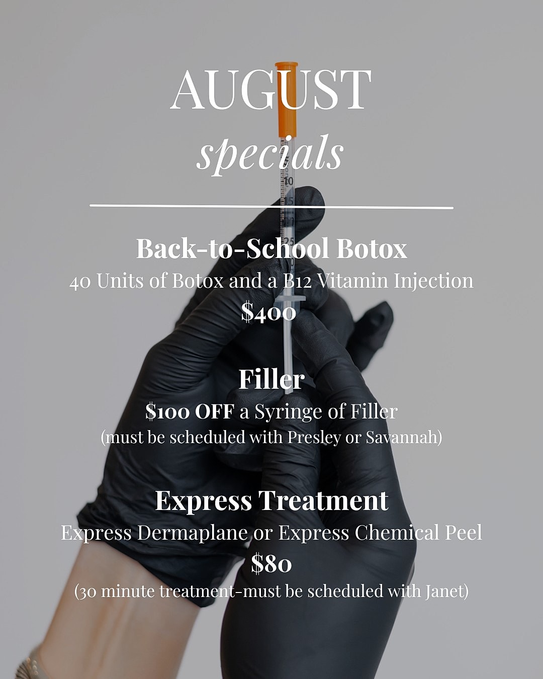 August specials for Botox and skin treatments